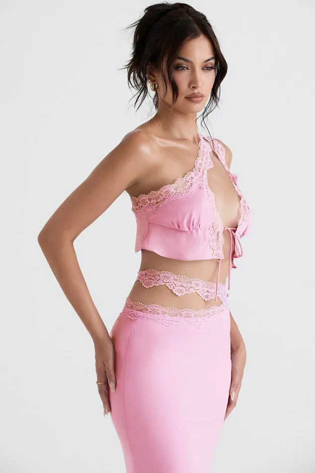Women Lorena Pink Floaty Cropped Top House Of CB Tops Women Lorena Pink Floaty Cropped Top House Of CB Tops