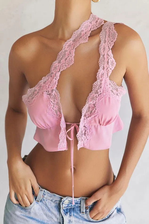Women Lorena Pink Floaty Cropped Top House Of CB Tops Women Lorena Pink Floaty Cropped Top House Of CB Tops