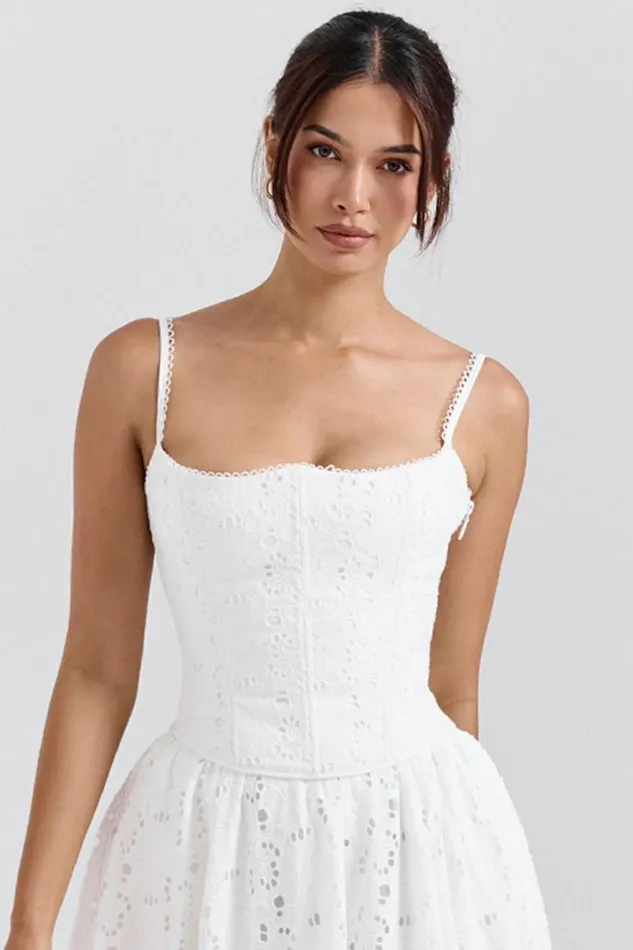 Women Lorina White Broderie Anglais Corset House Of CB Corsets