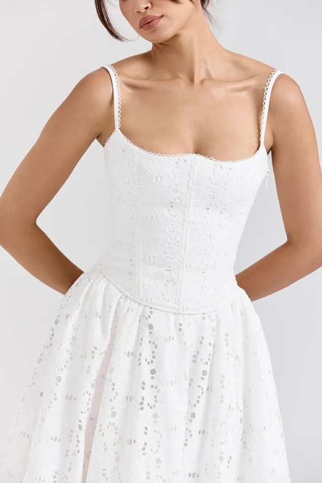 Women Lorina White Broderie Anglais Corset House Of CB Corsets