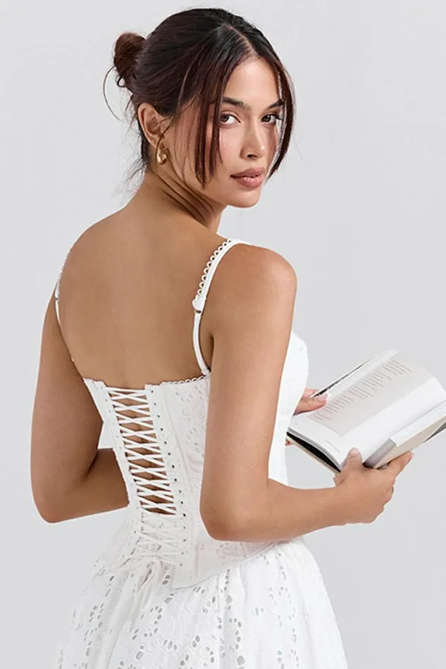 Women Lorina White Broderie Anglais Corset House Of CB Corsets