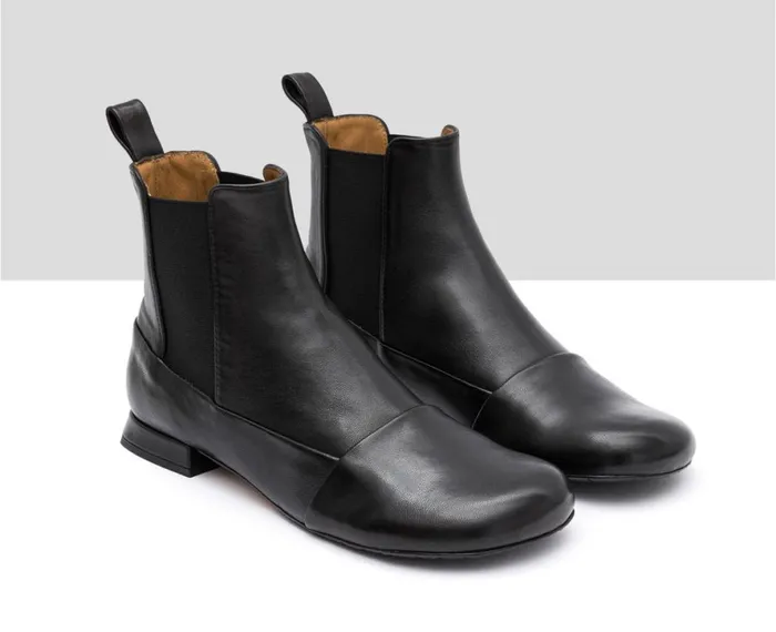 Women Low Heel Audley Shoes Low Heel Leather Booties Ilma Black