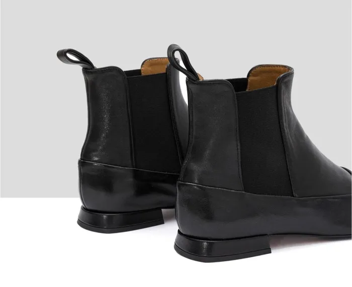 Women Low Heel Audley Shoes Low Heel Leather Booties Ilma Black
