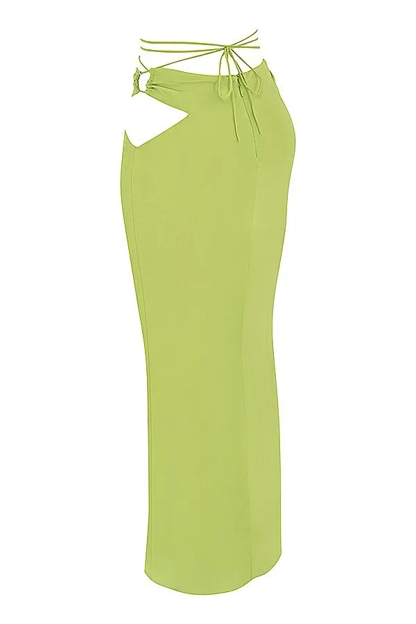 Women Madeline Lime Green Georgette Maxi Skirt House Of CB Bottoms