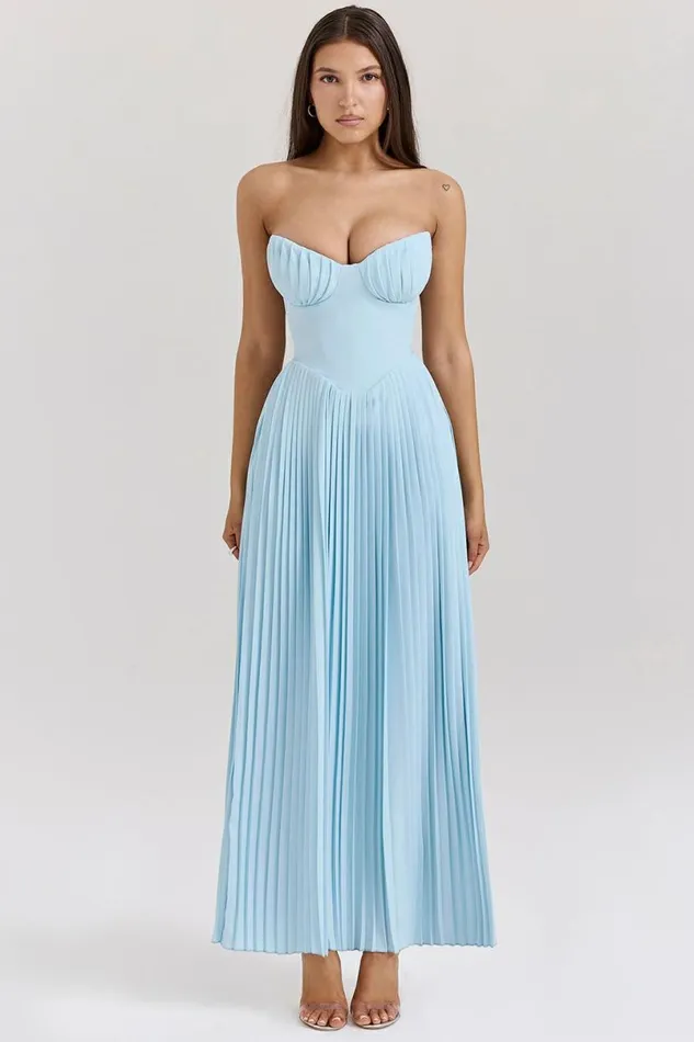 Women Marcella Ocean Blue Pleated Maxi Dress House Of CB Dresses