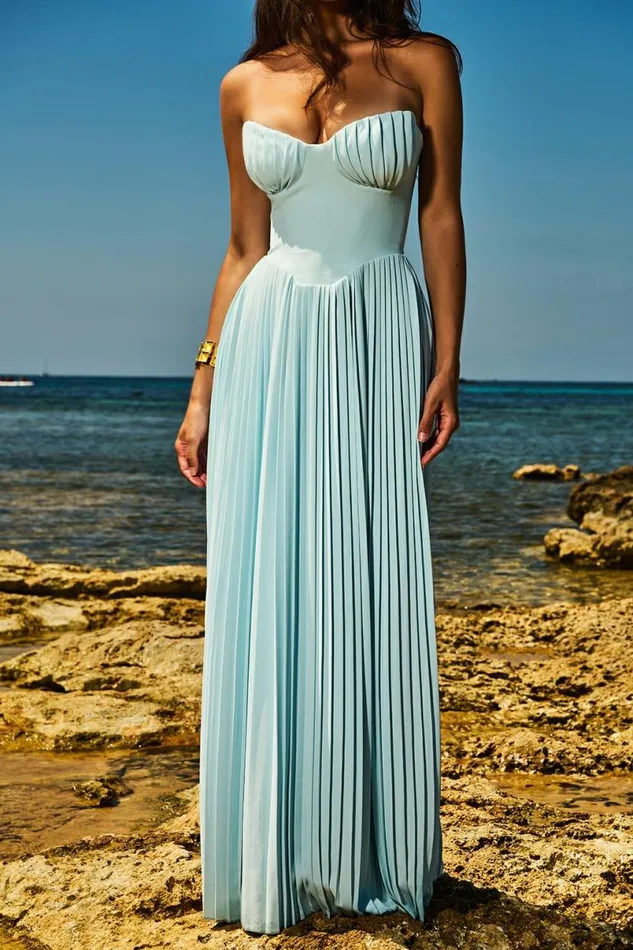 Women Marcella Ocean Blue Pleated Maxi Dress House Of CB Dresses