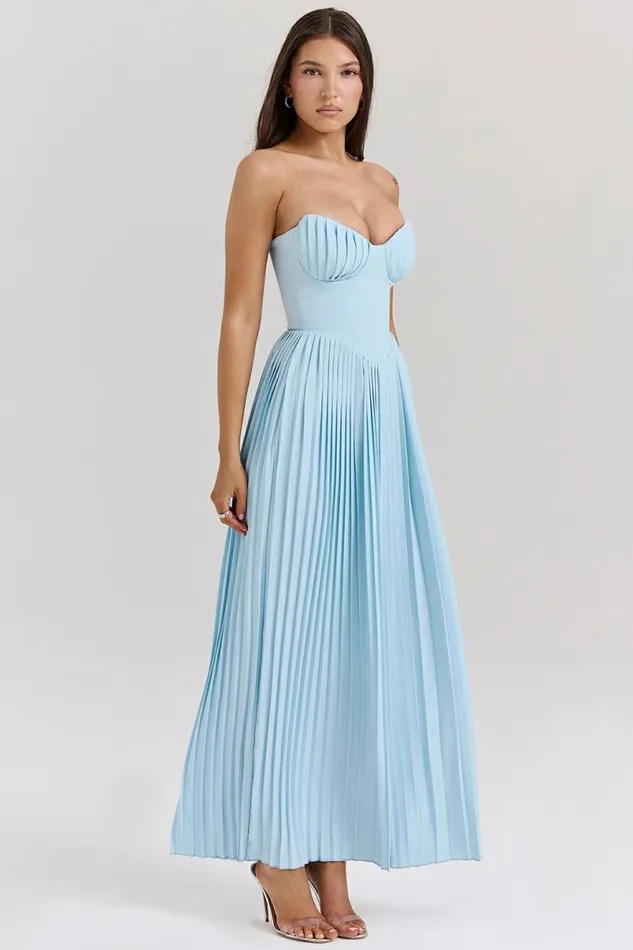 Women Marcella Ocean Blue Pleated Maxi Dress House Of CB Dresses