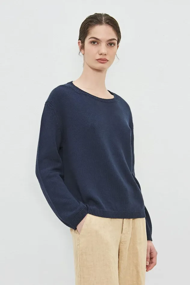 Women MATILDE 8211 Cotton Silk Crewneck Sweater 8211 Blu Massimo Alba Knitwear Women MATILDE 8211 Cotton Silk Crewneck Sweater 8211 Blu Massimo Alba Knitwear