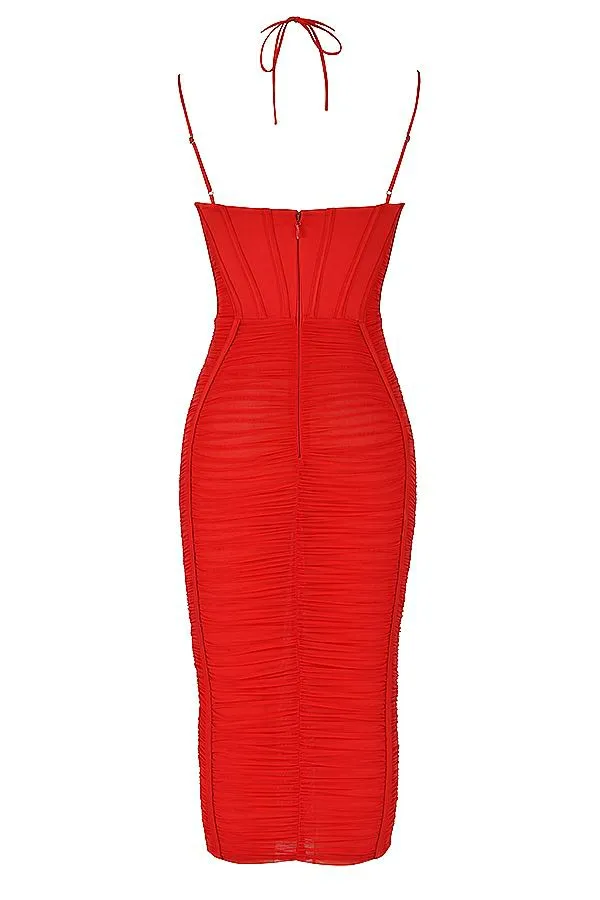 Women Maya Scarlet Ruched Midi Dress House Of CB Dresses Women Maya Scarlet Ruched Midi Dress House Of CB Dresses