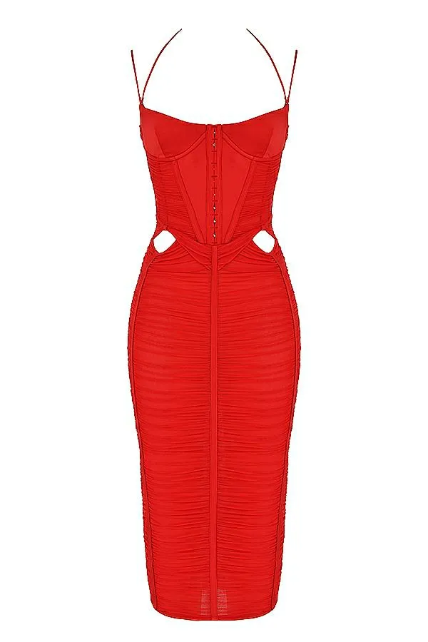 Women Maya Scarlet Ruched Midi Dress House Of CB Dresses Women Maya Scarlet Ruched Midi Dress House Of CB Dresses