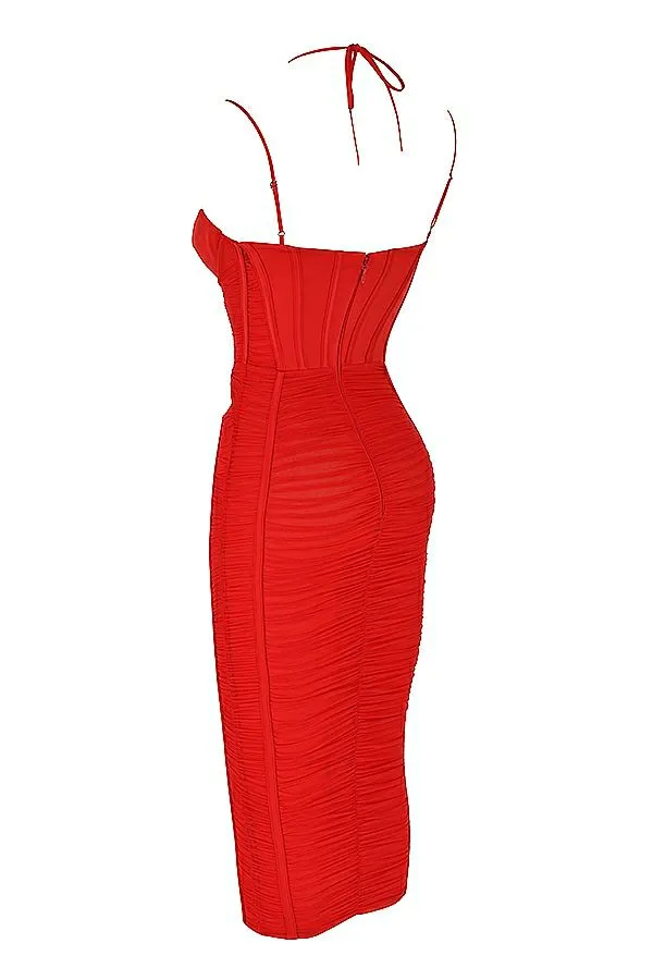 Women Maya Scarlet Ruched Midi Dress House Of CB Dresses Women Maya Scarlet Ruched Midi Dress House Of CB Dresses