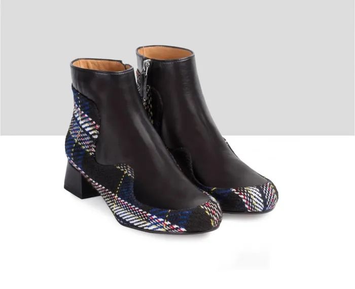 Women Medium Heel Audley Shoes Low Heel Leather Booties Estefania Black