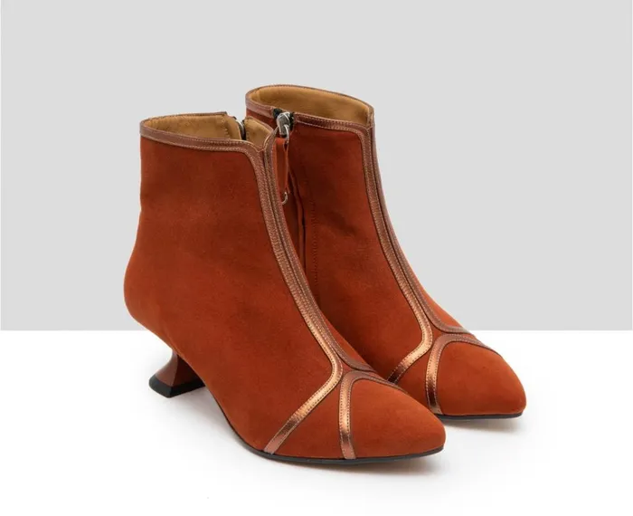 Women Medium Heel Audley Shoes Low Heel Leather Booties Galia Orange