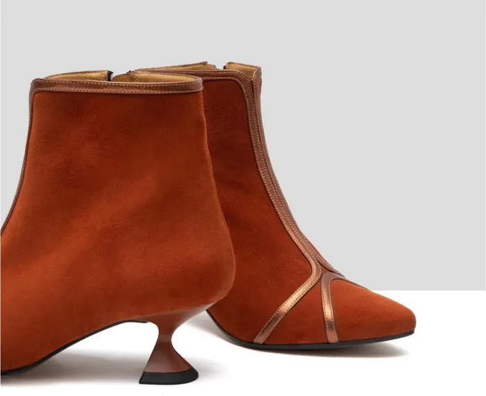 Women Medium Heel Audley Shoes Low Heel Leather Booties Galia Orange