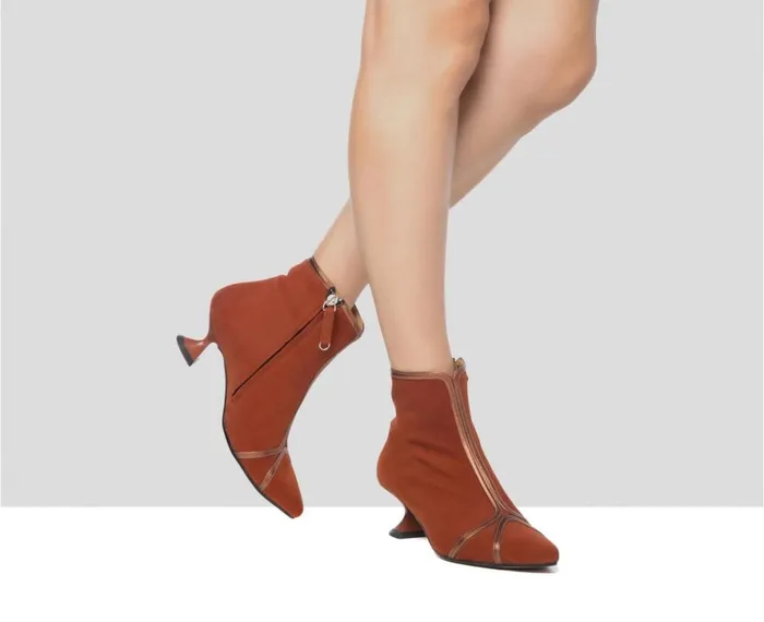Women Medium Heel Audley Shoes Low Heel Leather Booties Galia Orange