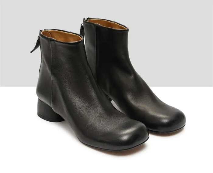 Women Medium Heel Audley Shoes Low Heel Leather Booties Kath Black