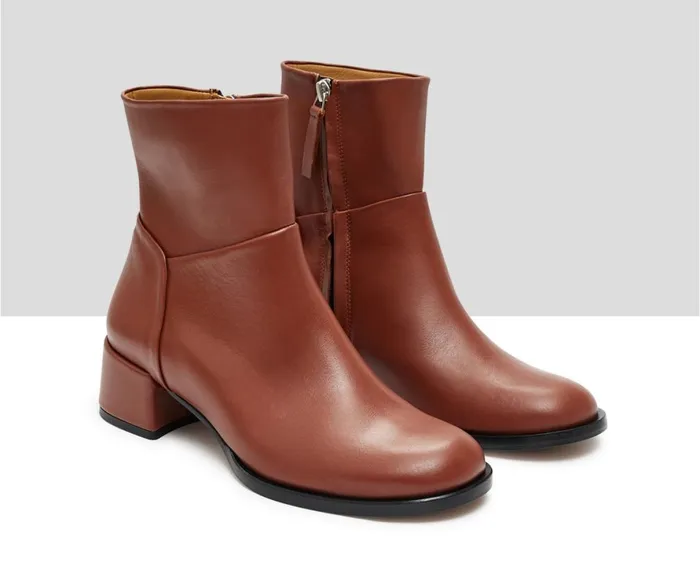 Women Medium Heel Audley Shoes Low Heel Leather Booties Kirby Brown