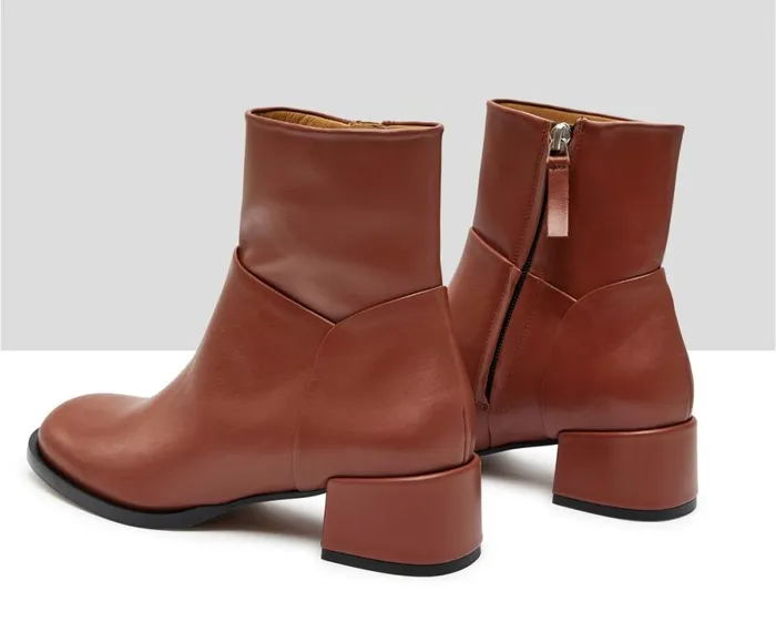 Women Medium Heel Audley Shoes Low Heel Leather Booties Kirby Brown