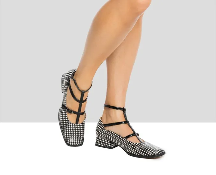 Women Medium Heel Audley Shoes Low Heel Leather Shoe Indigo Black