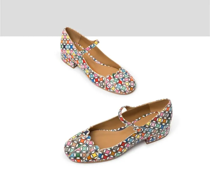 Women Medium Heel Audley Shoes Low Heel Leather Shoe Jabel Print