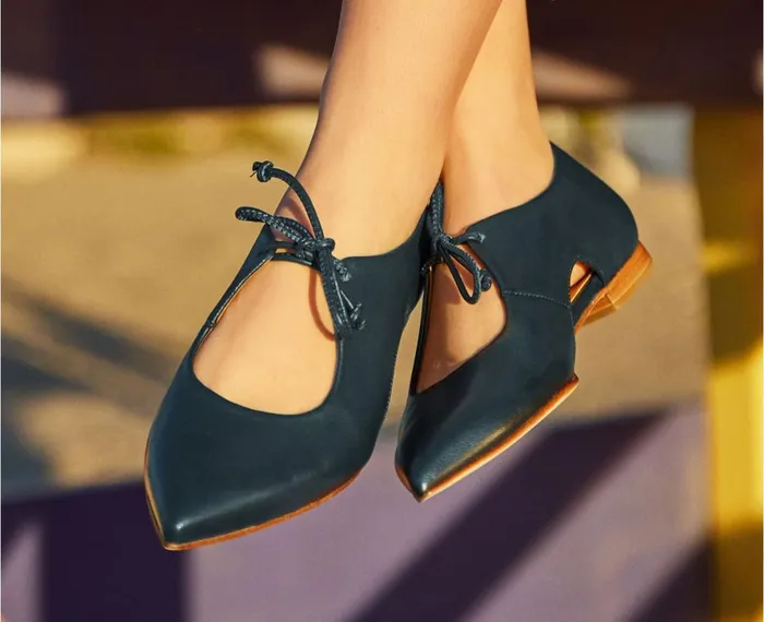 Women Medium Heel Audley Shoes Low Heel Leather Shoe Jazmin Blue