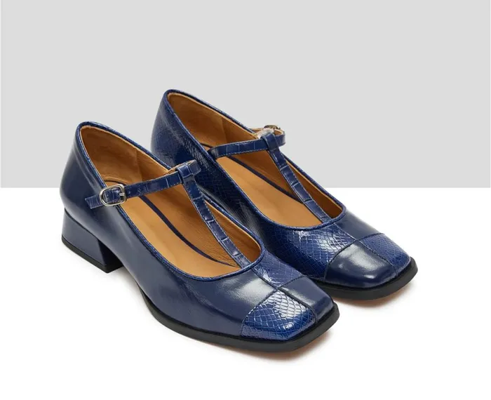 Women Medium Heel Audley Shoes Low Heel Leather Shoe Karin Blue