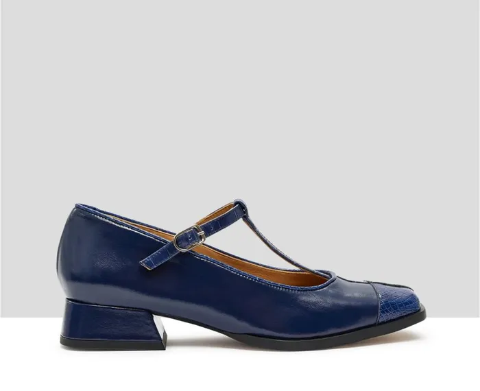 Women Medium Heel Audley Shoes Low Heel Leather Shoe Karin Blue