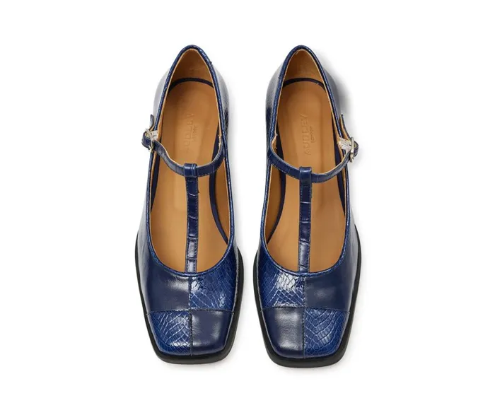 Women Medium Heel Audley Shoes Low Heel Leather Shoe Karin Blue