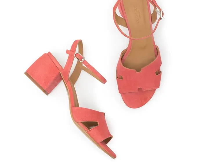 Women Medium Heel Audley Shoes Medium Heel Leather Sandal Delia Orange