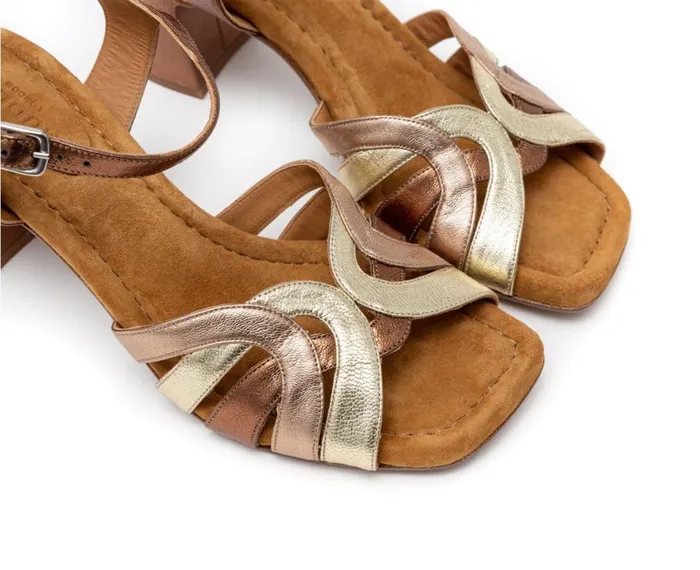 Women Medium Heel Audley Shoes Medium Heel Leather Sandal Haldis Brown