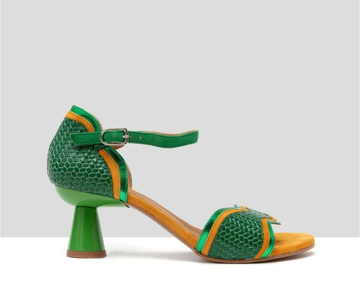 Women Medium Heel Audley Shoes Medium Heel Leather Sandal Halyna Green