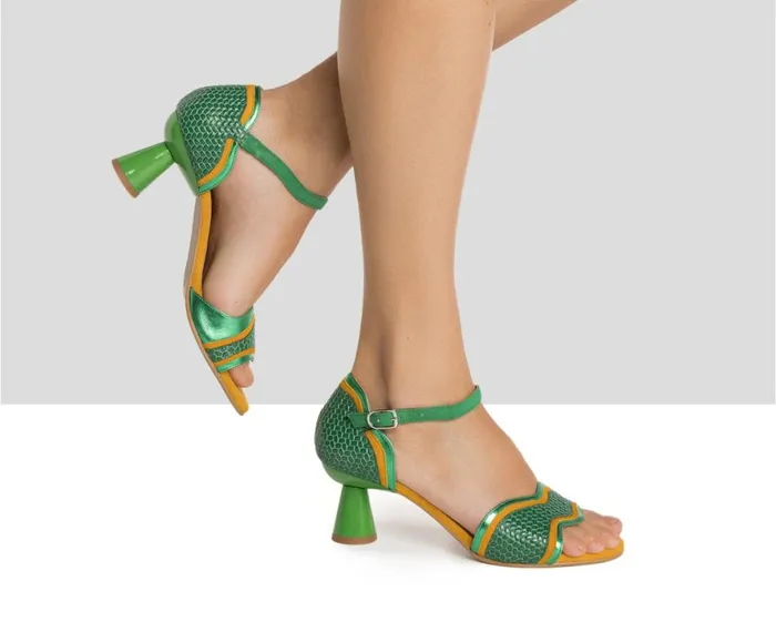 Women Medium Heel Audley Shoes Medium Heel Leather Sandal Halyna Green
