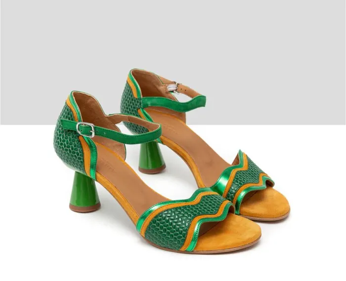 Women Medium Heel Audley Shoes Medium Heel Leather Sandal Halyna Green