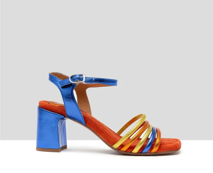 Women Medium Heel Audley Shoes Medium Heel Leather Sandal Hedy Blue