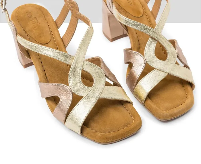 Women Medium Heel Audley Shoes Medium Heel Leather Sandal Heli Metallic