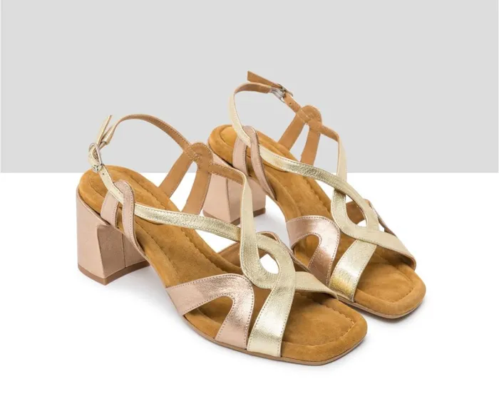 Women Medium Heel Audley Shoes Medium Heel Leather Sandal Heli Metallic
