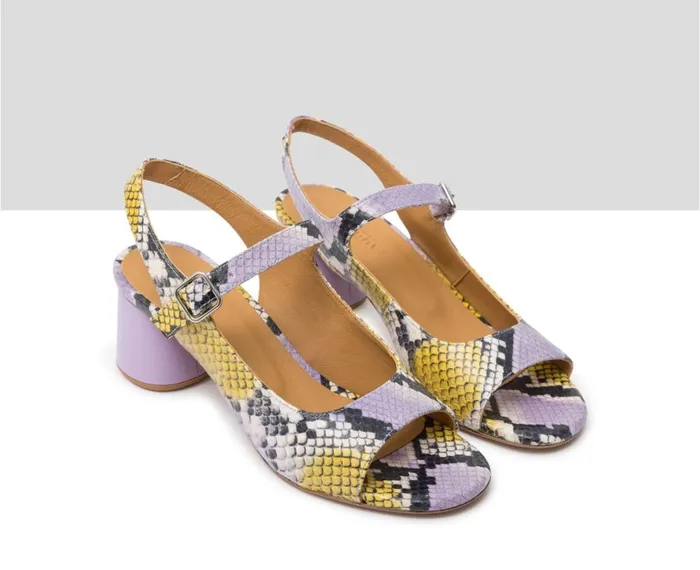 Women Medium Heel Audley Shoes Medium Heel Leather Sandal Huges Print