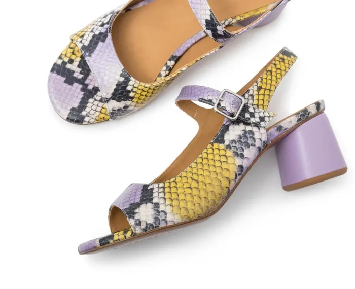 Women Medium Heel Audley Shoes Medium Heel Leather Sandal Huges Print