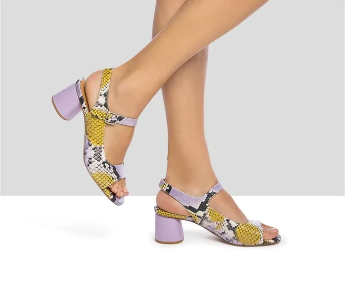 Women Medium Heel Audley Shoes Medium Heel Leather Sandal Huges Print