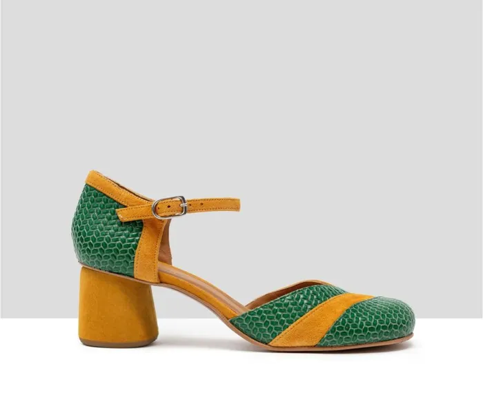 Women Medium Heel Audley Shoes Medium Heel Leather Shoe Harm Green