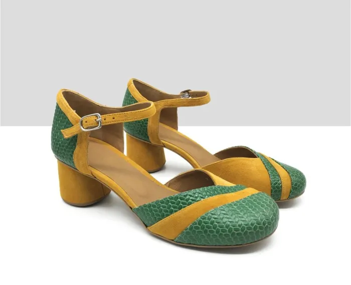 Women Medium Heel Audley Shoes Medium Heel Leather Shoe Harm Green