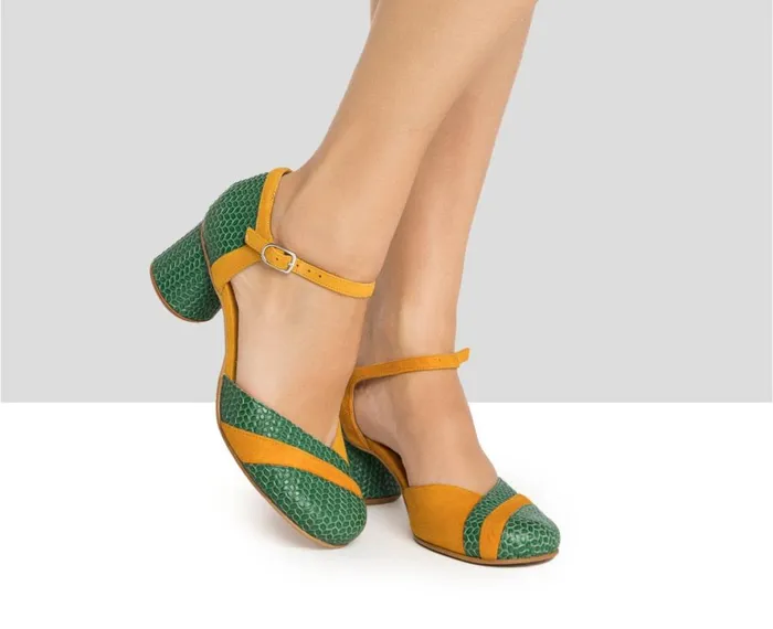 Women Medium Heel Audley Shoes Medium Heel Leather Shoe Harm Green