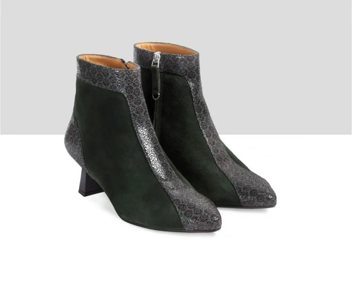Women Medium Heel Audley Shoes Mid Heel Leather Bootie Eviana Green