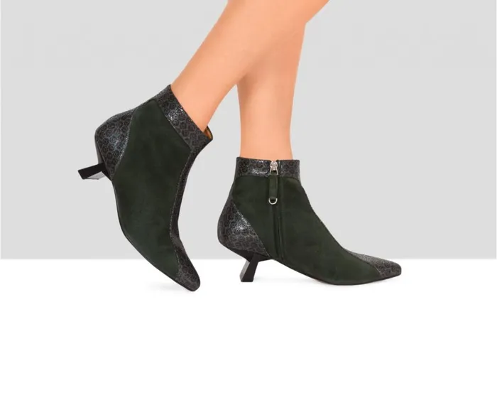 Women Medium Heel Audley Shoes Mid Heel Leather Bootie Eviana Green