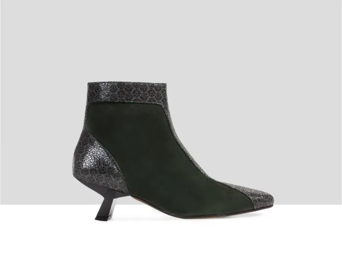 Women Medium Heel Audley Shoes Mid Heel Leather Bootie Eviana Green