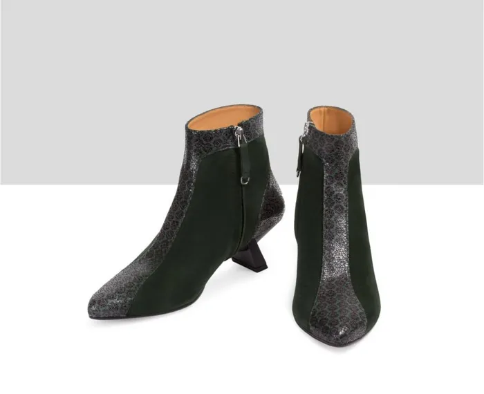 Women Medium Heel Audley Shoes Mid Heel Leather Bootie Eviana Green
