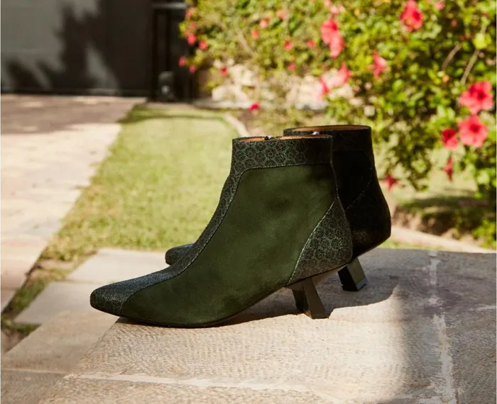 Women Medium Heel Audley Shoes Mid Heel Leather Bootie Eviana Green