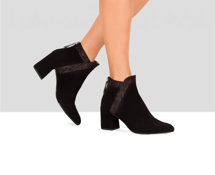 Women Medium Heel Audley Shoes Mid Heel Leather Booties Endora Black