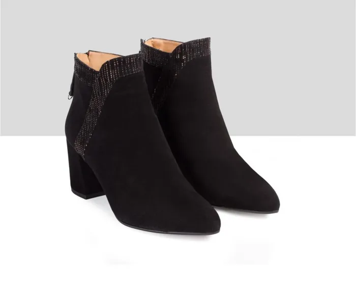 Women Medium Heel Audley Shoes Mid Heel Leather Booties Endora Black