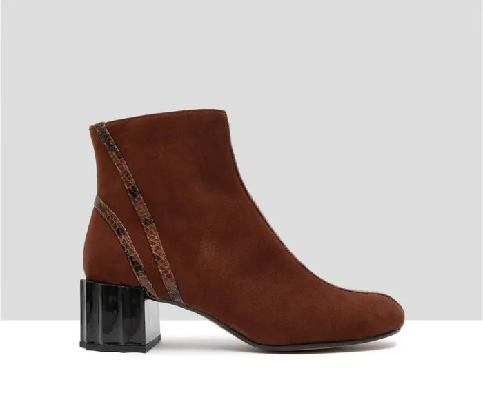 Women Medium Heel Audley Shoes Mid Heel Leather Booties Giunia Brown